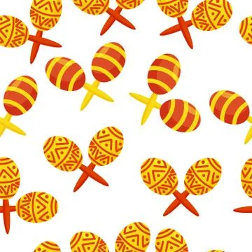 Beautiful maracas seamless pattern on white background. Musical instrument Stock Illustration