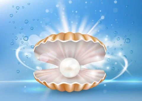 Beautiful marine pearl shell, vector poster banner template Illustrazione stock
