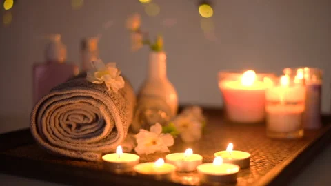 Beautiful Massage spa with candles light Stock Footage 137097773