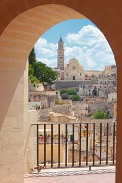 Beautiful Matera view of old town and cathedral Stock Photos