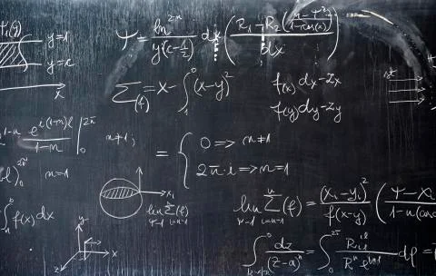 Beautiful mathematical seamless pattern with algebra equations, figures and p Stock Photos