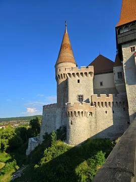 Beautiful medieval towers of the Corvin Castle Stock Photos