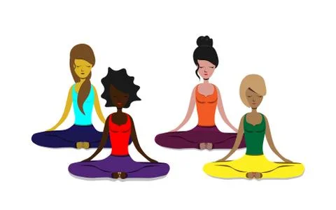 Beautiful meditate girls doing yoga sitting in pose Stock Illustration