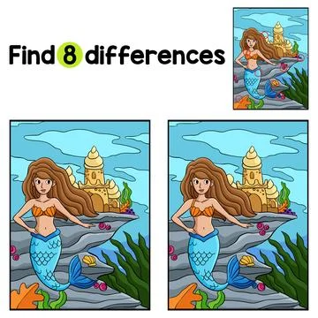 Beautiful Mermaid Find The Differences Stock Illustration