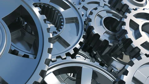 Beautiful Metal Gears Turning in Working Mechanism Close-up. Looped 3d Animation Stock Footage 101234943