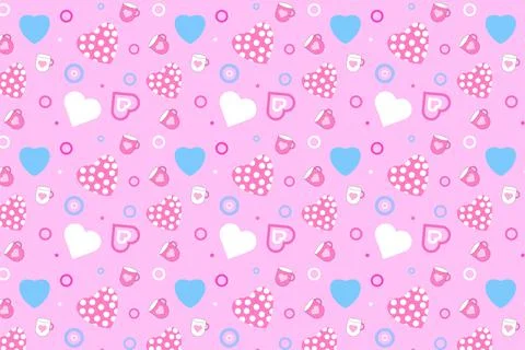 Beautiful minimal love pattern vector with love shapes and coffee mug. Endles Stock Illustration