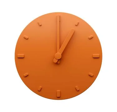 Beautiful minimalistic design of an orange clock showing one o'clock isolated on Stock Illustration