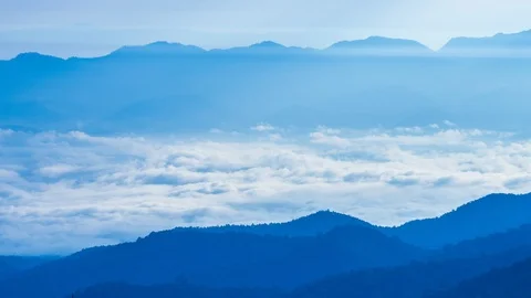 Beautiful Mist Floating Around Valleys 4K Time Lapse (pan shot) Stock Footage 101191352