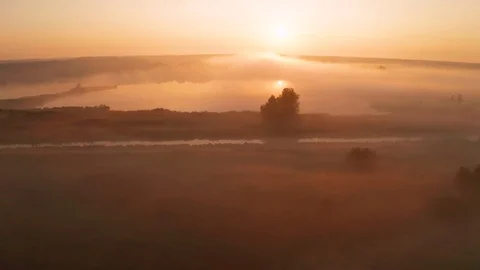 Beautiful misty dawn in the spring on the river. Stock Footage 121065967