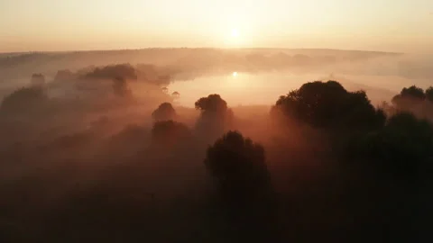 Beautiful misty dawn in the spring on the river. Vidéo 131145003
