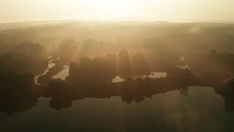 Beautiful misty dawn in the spring on the river. Stock Footage 131150685