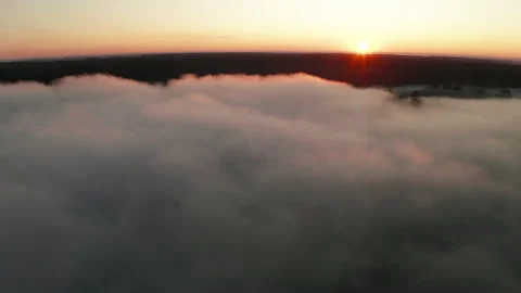 Beautiful misty dawn in the spring on the river. Video stock 131369005