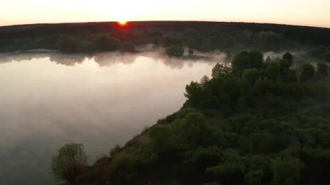 Beautiful misty dawn in the spring on the river. Stock Footage 158240158