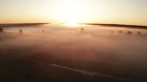 Beautiful misty dawn in the spring on the river. Stock Footage 158240353