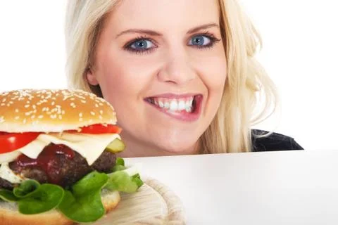 Beautiful model with Burger Stock Photos