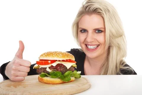 Beautiful model with Burger Stock Photos
