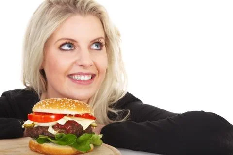 Beautiful model with Burger Stock-Fotos