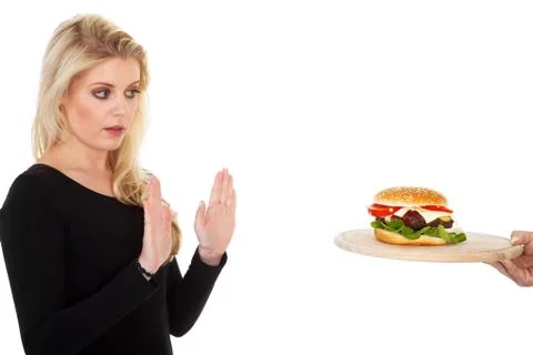 Beautiful model with Burger Stock Photos