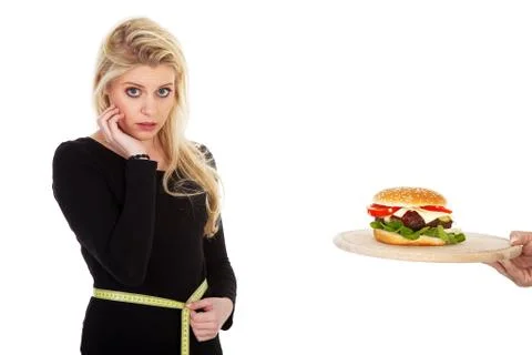 Beautiful model with Burger Stock Photos