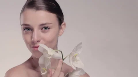 Beautiful model with flower Stock Footage 49541719