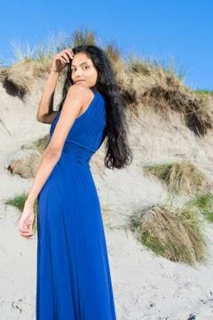 Beautiful model looking  back at camera at the beach in Sligo in Ireland. Stock Photos