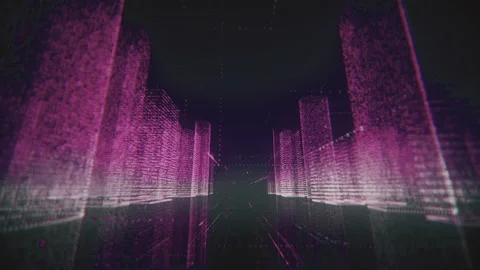 Beautiful model of a modern abstract digital city in white and purple colors and Video stock 136393326