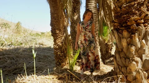 Beautiful Model Posing and Wearing Long Sleeveless Dress Being Blown by Wind Stock-Footage 116560951