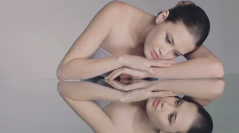 Beautiful model reflected in mirror Stock-Footage 49651967