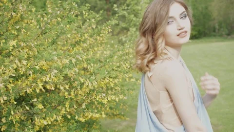 Beautiful model on vacation in the forest. Nature Stock Footage 76295482