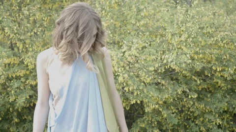 Beautiful model on vacation in the forest. Slow motion Stock Footage 76295372