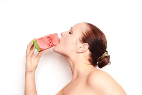 Beautiful model with  watermelon Stock Photos