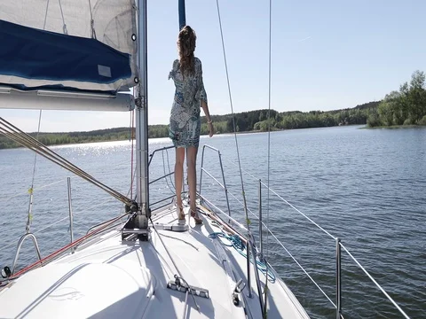 Beautiful model on a yacht. Stock Footage 76329622