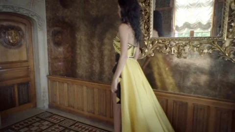 Beautiful models in castle Stock Footage 76871472