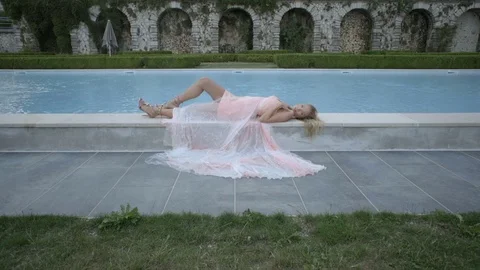 Beautiful models in castle Stock Footage 76872050