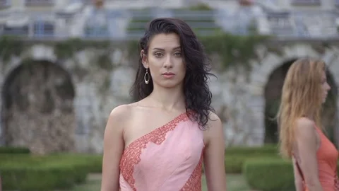Beautiful models in castle Stock Footage 76872202