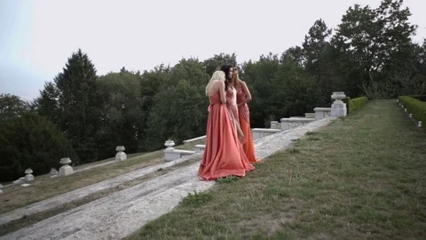 Beautiful models in castle Stock Footage 76873446