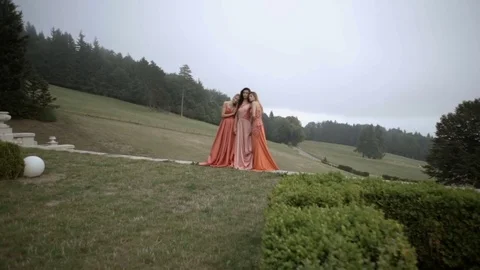 Beautiful models in castle Stock Footage 76873938