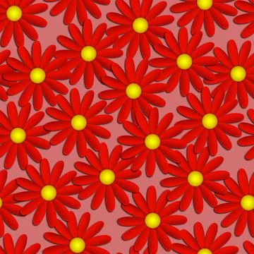 Beautiful modern background seamless pattern with red chamomile flowers cut p Stock Illustration