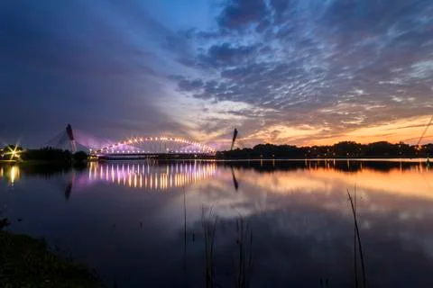 Beautiful modern bridge with nice reflection Stock Photos