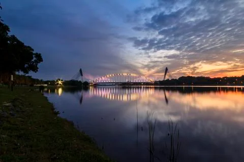 Beautiful modern bridge with nice reflection Stock Photos