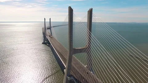 Beautiful modern bridge over the river aerial view Stock Footage 64290080