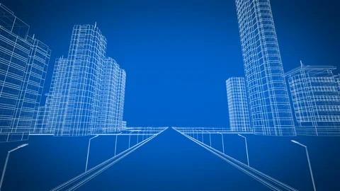 Beautiful Modern City Growing Process in Digital 3d Blueprint. 動画素材 89816708