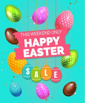 Beautiful modern Composition Happy Easter Sale label , 3D Realistic Easter Stock Illustration