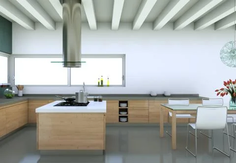 Beautiful modern kitchen with a dinging table and chairs Stock Illustration