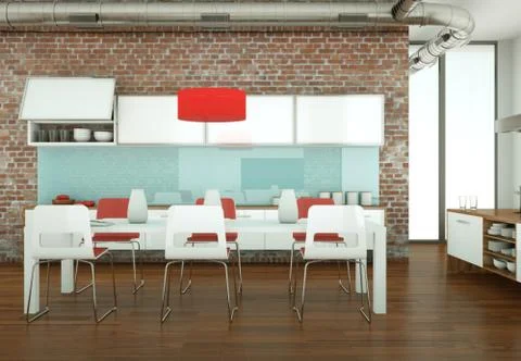 Beautiful modern kitchen with a dinging table and chairs Stock Illustration