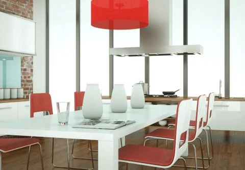 Beautiful modern kitchen with a dinging table and chairs Stock Illustration