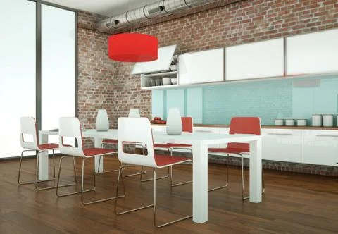 Beautiful modern kitchen with a dinging table and chairs Stock Illustration