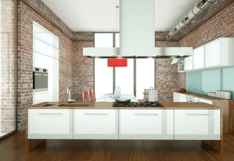 Beautiful modern kitchen with a dinging table and chairs Stock Illustration
