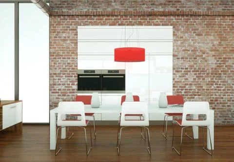 Beautiful modern kitchen with a dinging table and chairs Stock Illustration