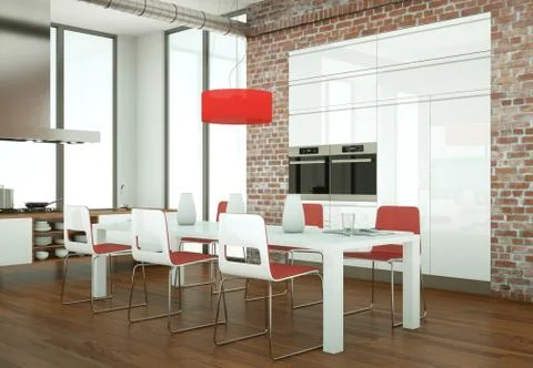 Beautiful modern kitchen with a dinging table and chairs Stock Illustration